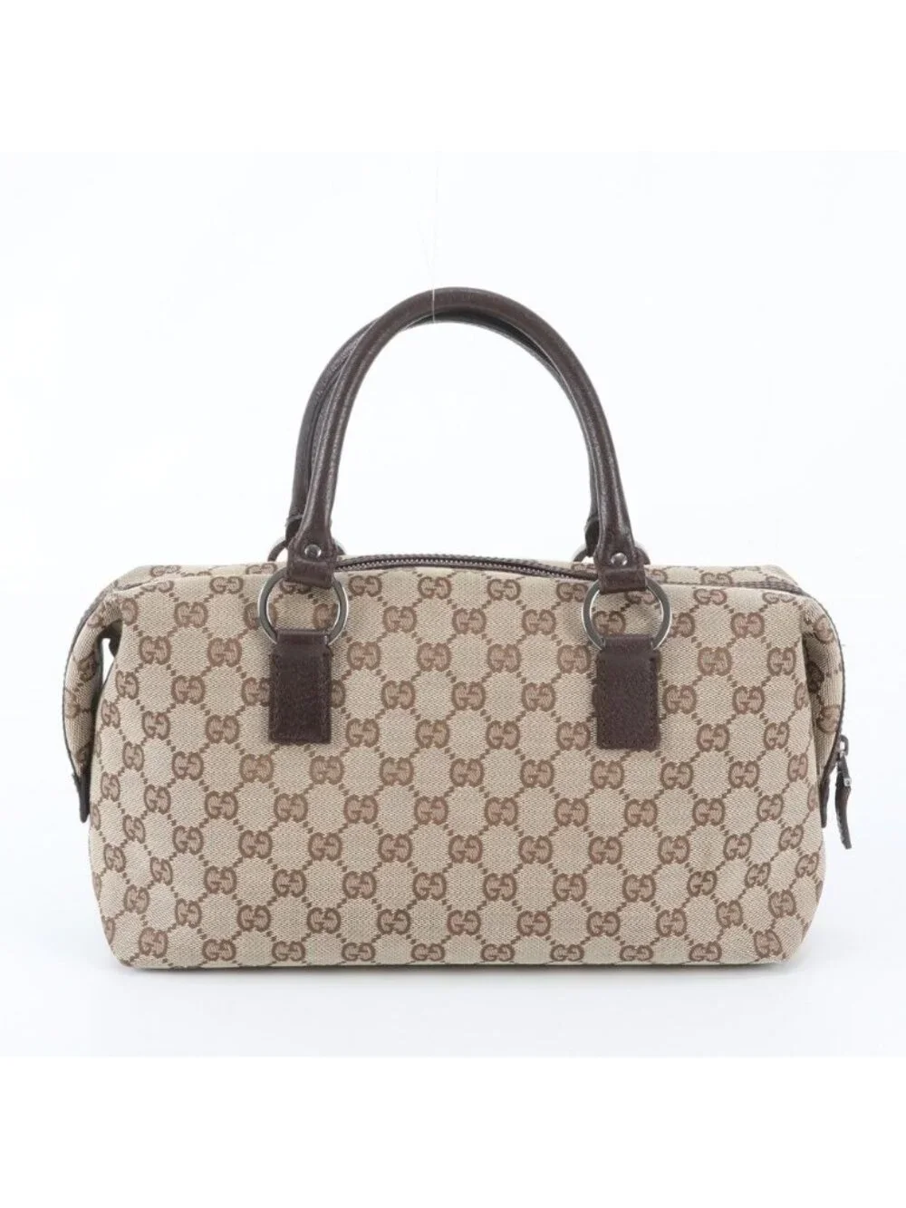 Gucci GG Canvas Mini Boston Leather Handbag Tote Brown